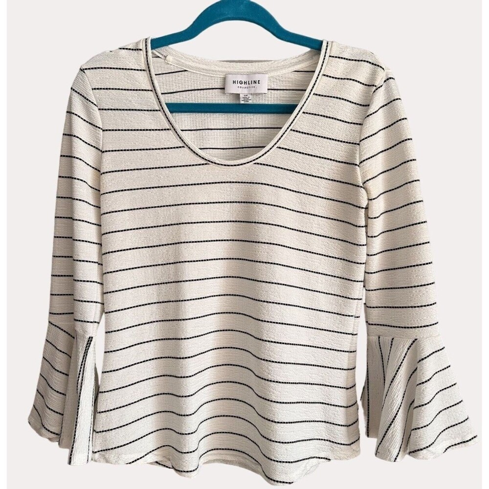 Highline Collective Madewell Bell Sleeve Striped Knit Top Blouse White Black S